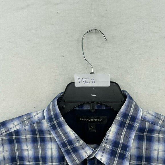 Banana Republic Button-Up Shirt Men Sz M Blue Plaid Collared Long Sleeve Stretch - Picture 12 of 12